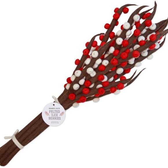 NEW Trader Joe’s Holiday Felted Ilex Holly Berries Branches Valentines Day - Picture 2 of 3